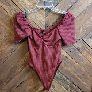 Off the shoulder Burgundy Bodysuit